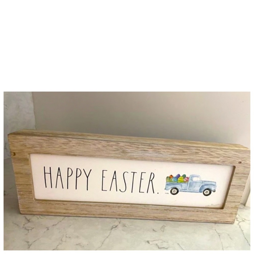 NEW Rae Dunn Happy Easter with Blue Truck Wooden Sign Spring Home Wall Decor